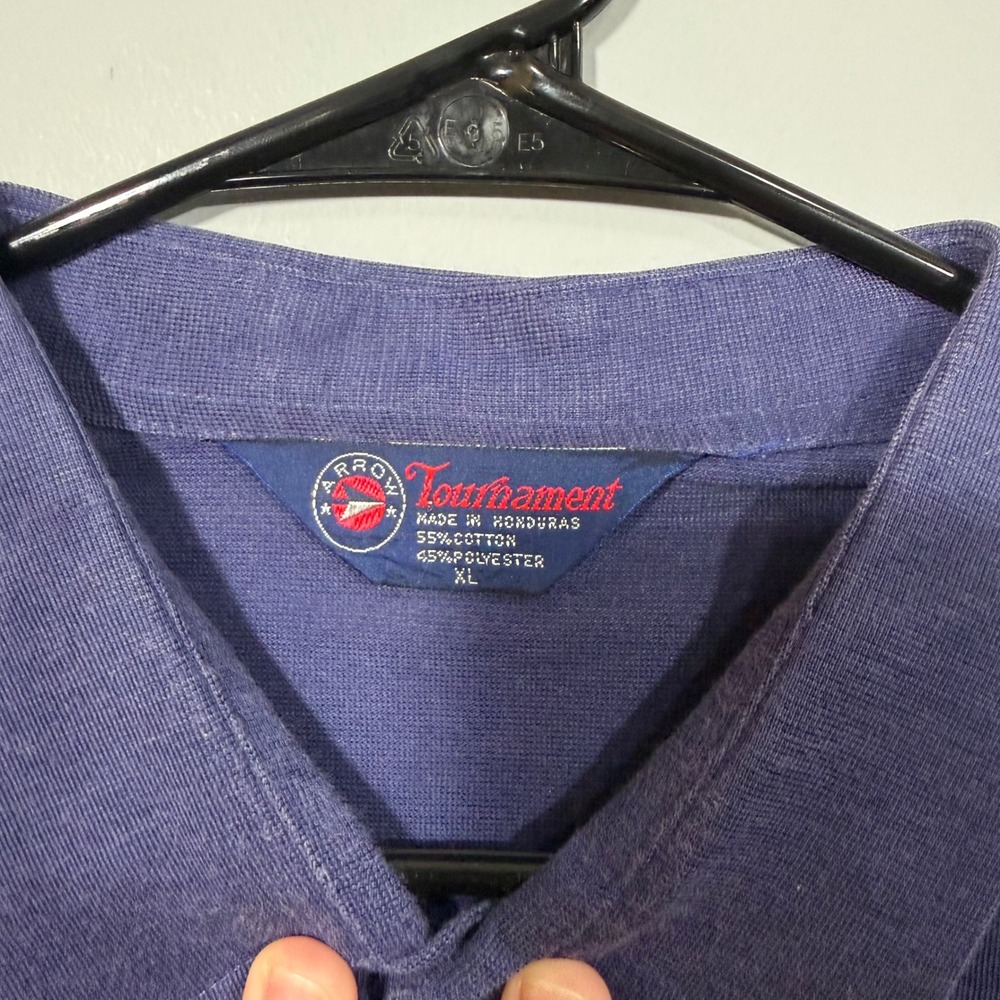 Vintage Arrow Tournament Mens XL Polo Shirt Navy Blue White Striped Colorblock - Picture 3 of 6